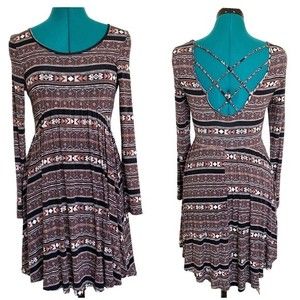 Charlotte Russe Fit Flare Dress Womens size Small Tribal Print Long Sleeve Knit
